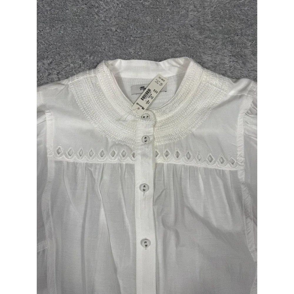 Madewell Eyelet Smocked Blouse Womens 2 White NWT Boho Puff Sleeve NW062